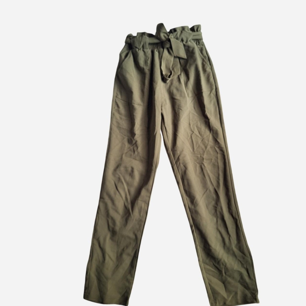 Grace Karin Olive Green Paperbag Waist Men’s Chinos, Size S